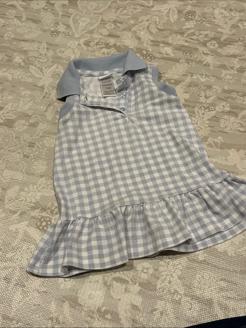 Draper James Pale Blue Gingham Ruffle-Hem Sleeveless Polo Dress
